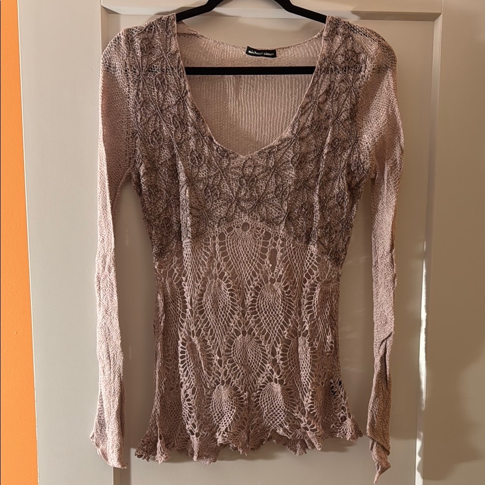 Michael Simon Mauve Long Sleeve Crochet Blouse